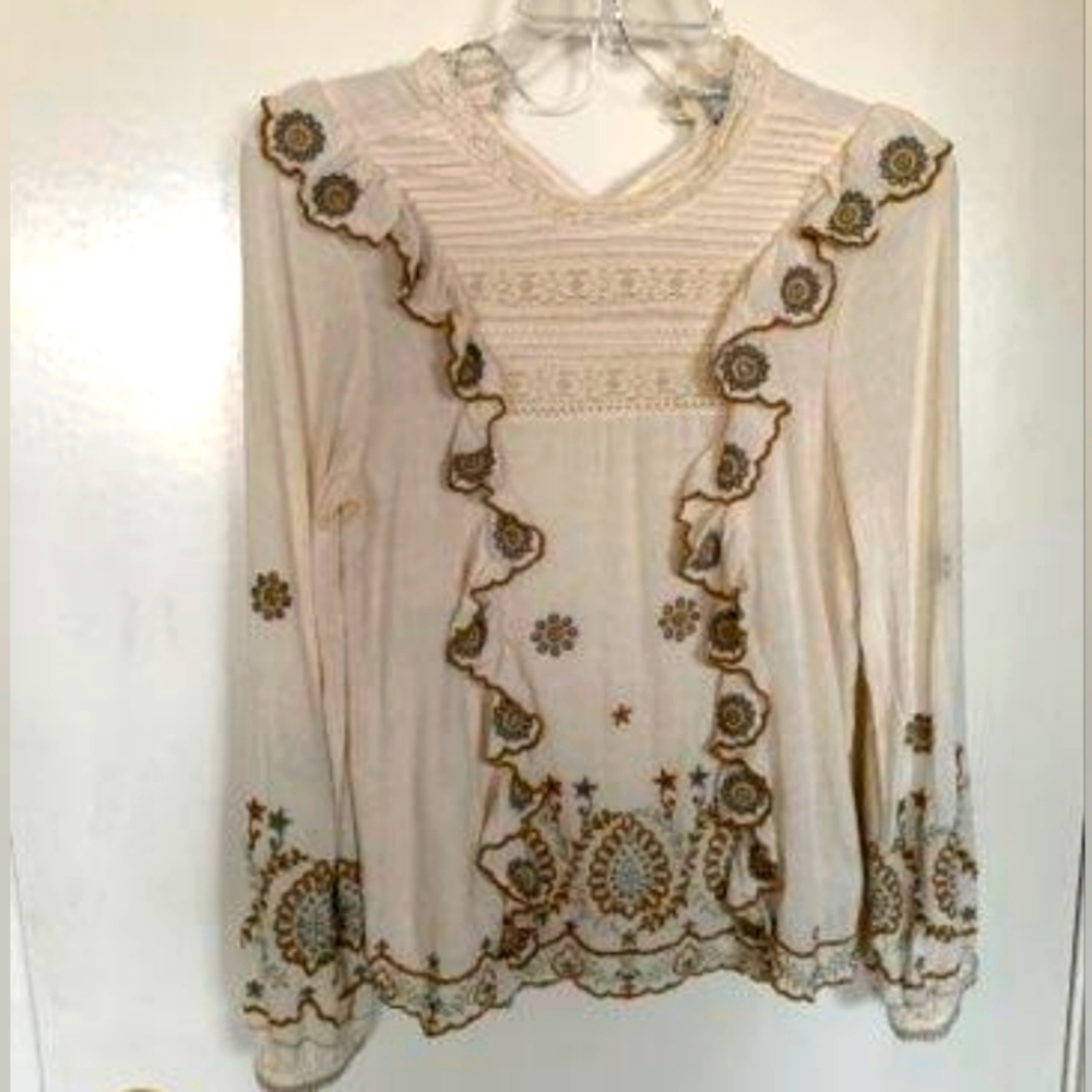EUC ZARA Cottage Core Embroidered Boho Blouse XS